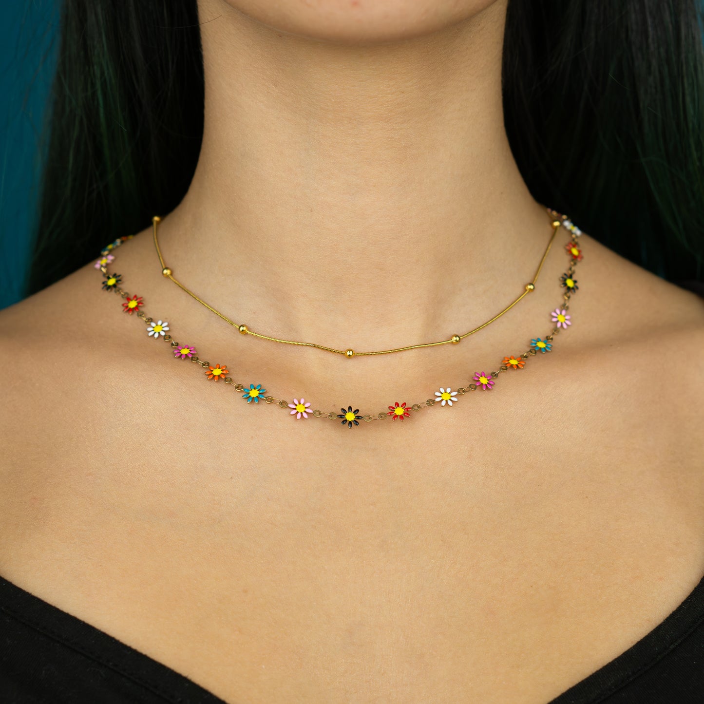 Rainbow Daisies Classic Necklace